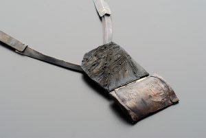 Eboni wood, Shibuici, Silver 925 oxidized, Gold 18kt, volcanic sand, acrylic paint