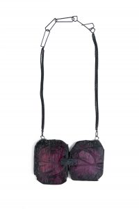 Purple Heart wood, Silver oxidized with Nunome-Zogan technique, Japanese Silver leaf, oxidized Silver chain