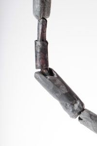 Aluminum (casted), Shibuici, Gold 18kt, readymade Silver chain (oxidized), Aluminum powder mixed with paint