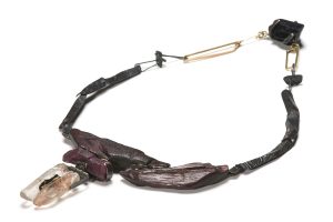 Purple Heart wood, Shibuici, Gold 18 k, Silver oxidized, rough Ruby, Rose Quartz, Black Tourmaline