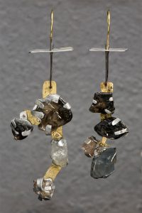 Gold 18 k, Smoky Quartz, Rose Quartz, Aquamarine, printed Aluminum sheet