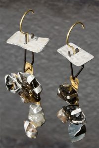 Gold 18 k, Smoky Quartz, Rose Quartz, Aquamarine, printed Aluminum sheet