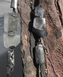Aluminum (casted), Shibuici, Gold 18 k, Silver oxidized, Quartz, Jade